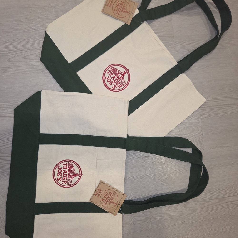 Trader Joe's Green and White Tote Bag